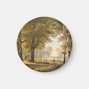 A Forest Path with Hiker in Autumn Magnet