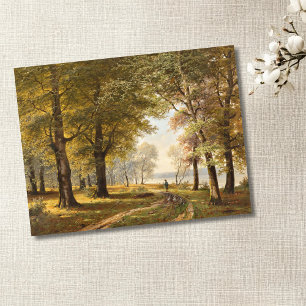 A Forest Path with Hiker in Autumn Postcard