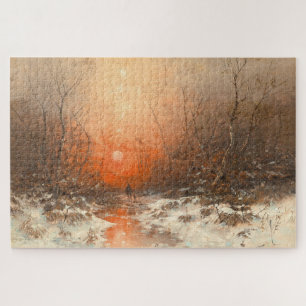 A Forest Path with Hunter at Sunset Jigsaw Puzzle