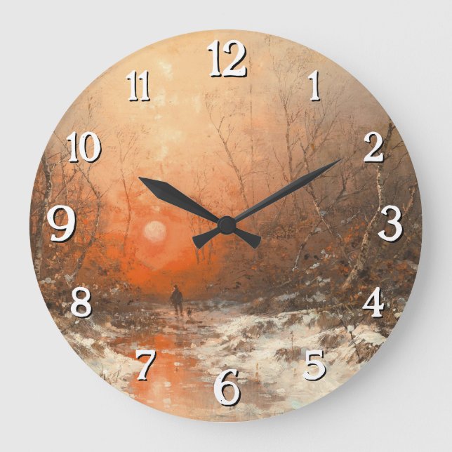A Forest Path with Hunter at Sunset  Large Clock (Front)