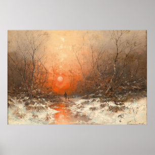 A Forest Path with Hunter at Sunset  Poster
