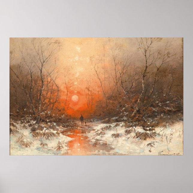 A Forest Path with Hunter at Sunset  Poster (Front)