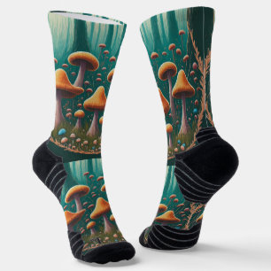 A forest with a fairy ring of mushrooms socks