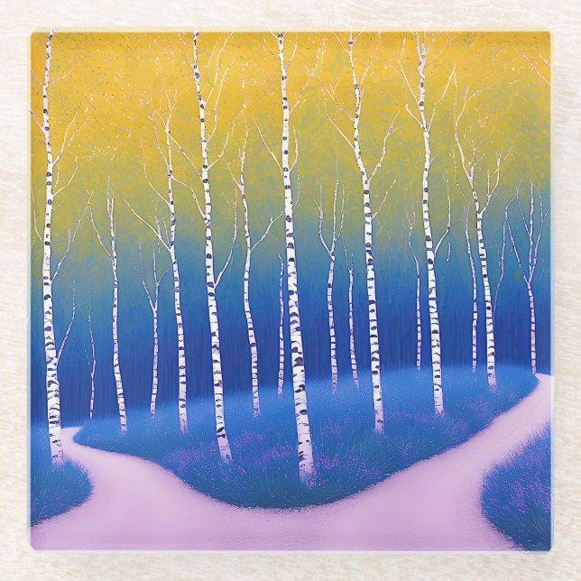 A Fork in Time – A Woodland Landscape Glass Coaster (Front)