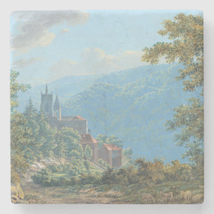 A Fortress in a Mountain Landscape at Sunrise Stone Coaster