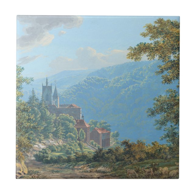 A Fortress in a Mountain Landscape at Sunrise Tile (Front)