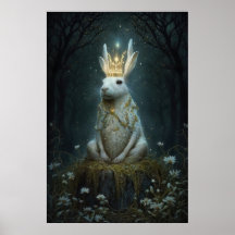 A four-eared crowned hare sits on a stump