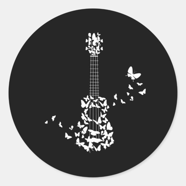 A Four String Ukulele Instrument With Beautiful Classic Round Sticker (Front)