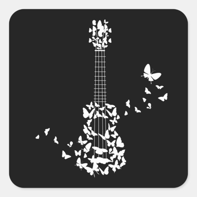 A Four String Ukulele Instrument With Beautiful Square Sticker (Front)