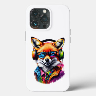 A fox in headphones and glasses iPhone 13 pro case