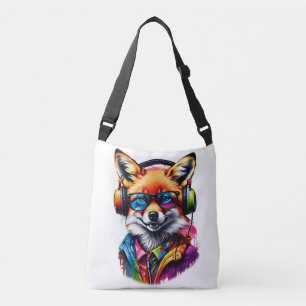 A fox in headphones and glasses crossbody bag