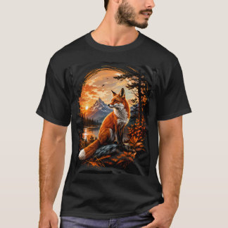 A fox in nature, fox with forest and sun T-Shirt