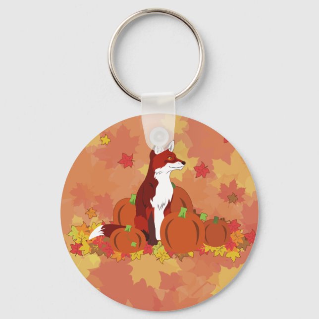 A Fox in the Pumpkin Patch Key Ring (Front)