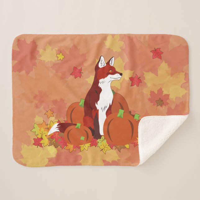 A Fox In the Pumpkin Patch Sherpa Blanket (Front (Horizontal))
