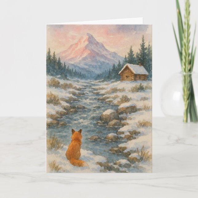 A fox overlooking a winter's scene  holiday card (Front)
