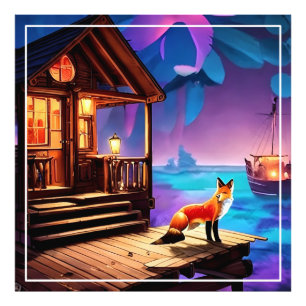 A Fox Sitting infront of The Cabin-47567 Photo Print