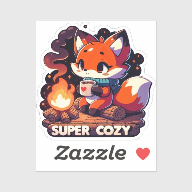 A fox sitting on a log with a cup of coffee (Sheet)