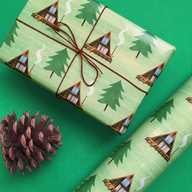 A-frame Cabin House and Pine Tree Wrapping Paper (Creator Uploaded)