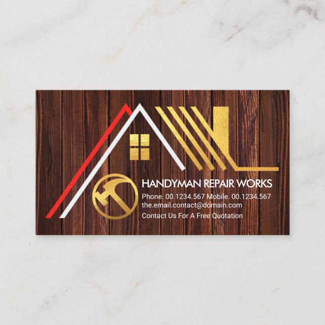 A-Frame Gold Roof Timber Wood Handyman Builder Business Card (Front)