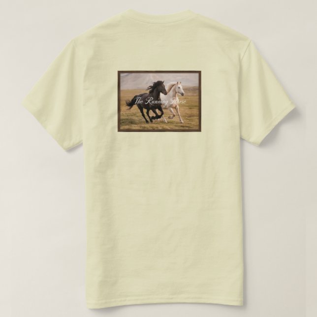A framed image of two Running majestic horses t-sh T-Shirt (Design Back)