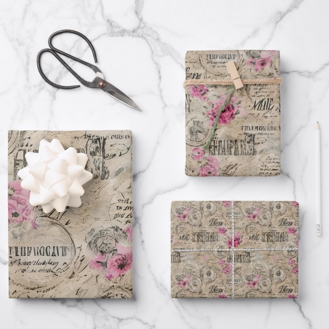 A French Ephemera Design Series 24 Wrapping Paper Sheet (Front)