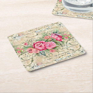 A French Ephemera Design Series 26 Square Paper Coaster