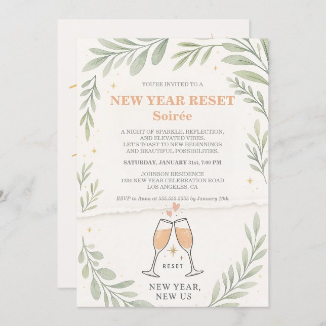 A Fresh Start Cocktail Party For Missed New Year Invitation (Front/Back)