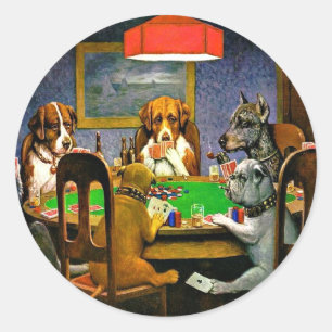 A Friend in Need, Dogs Playing Poker, Classic Round Sticker