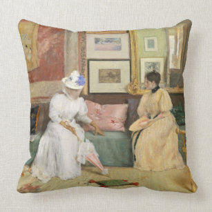 A Friendly Call, 1895 (oil on canvas) Cushion