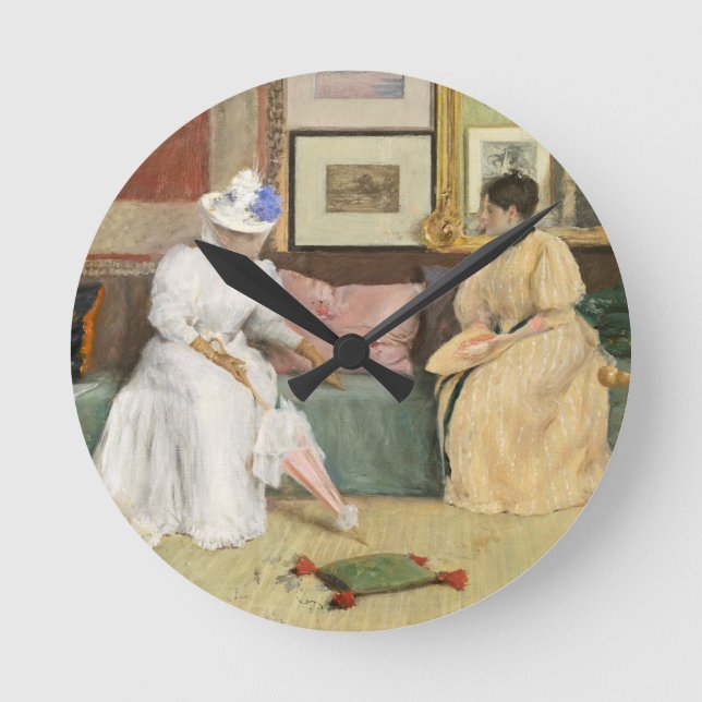A Friendly Call, 1895 (oil on canvas) Round Clock (Front)