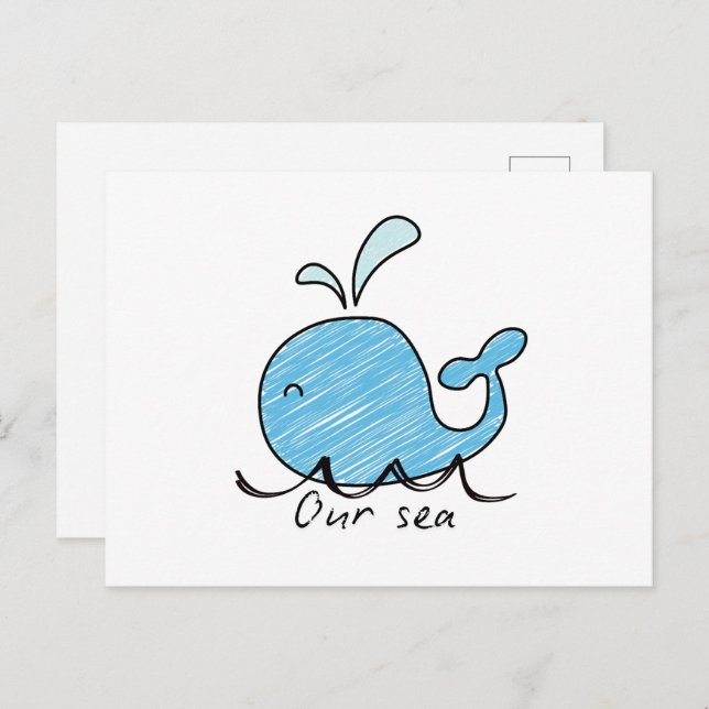 A FRIENDLY WHALE IN HIS SEA POSTCARD (Front/Back)