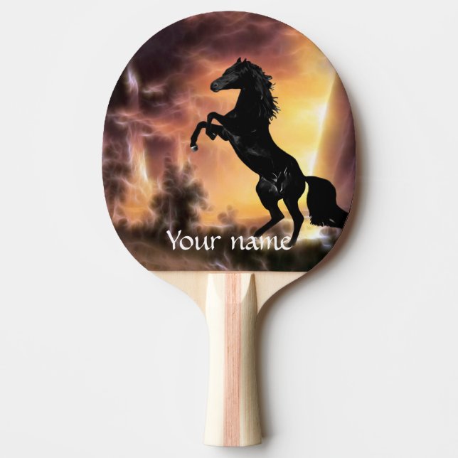 A Friesian Stallion horse rearing Ping Pong Paddle (Front)
