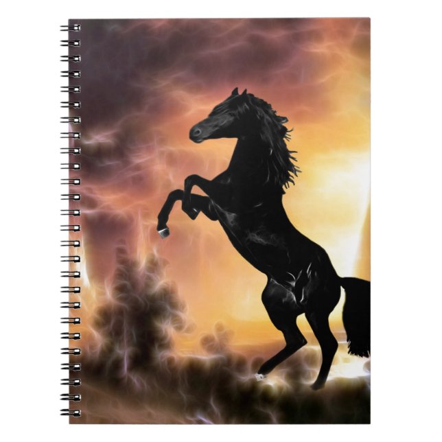 A Friesian Stallion horse rearing Spiral Notebook (Front)