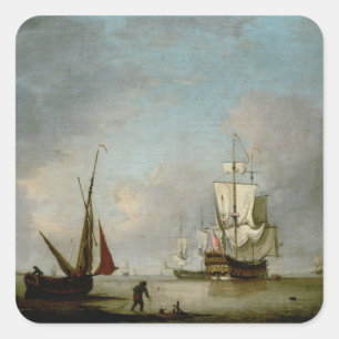 A Frigate in Calm Water Square Sticker
