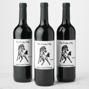 A Frisky Jumping Horse 3 Text Areas Wine Label