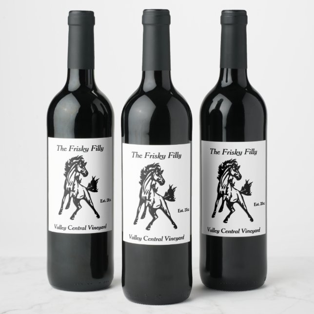 A Frisky Jumping Horse 3 Text Areas Wine Label (Bottles)