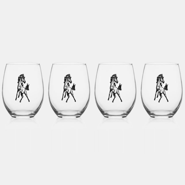 A Frisky Jumping Horse Stemless Wine Glass (Front)