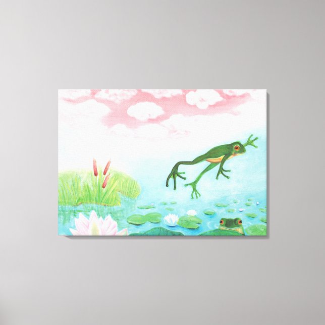 A Frog Jumps Into The Pond Illustration  Canvas Print (Front)