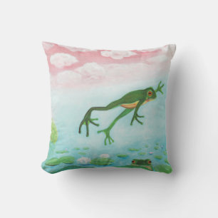 A Frog Jumps Into The Pond Illustration  Cushion