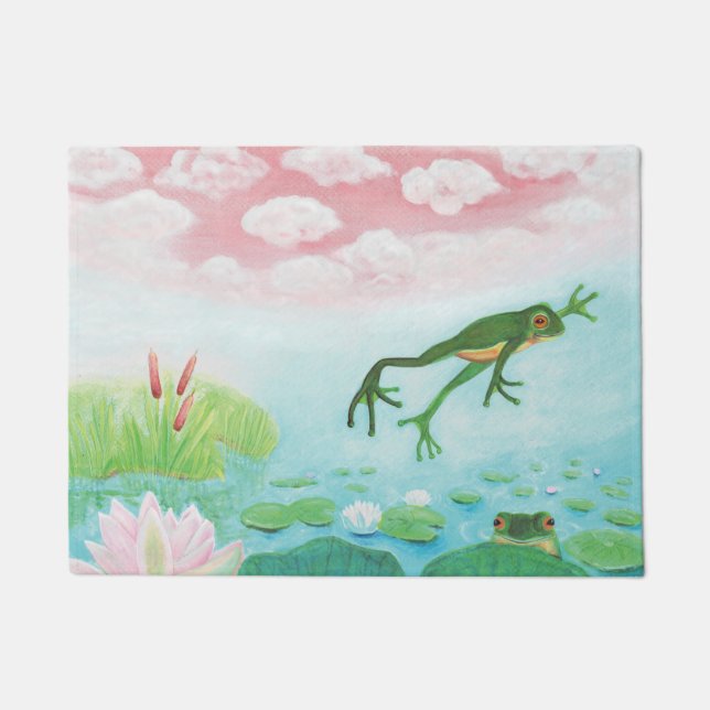 A Frog Jumps Into The Pond Illustration  Doormat (Front)