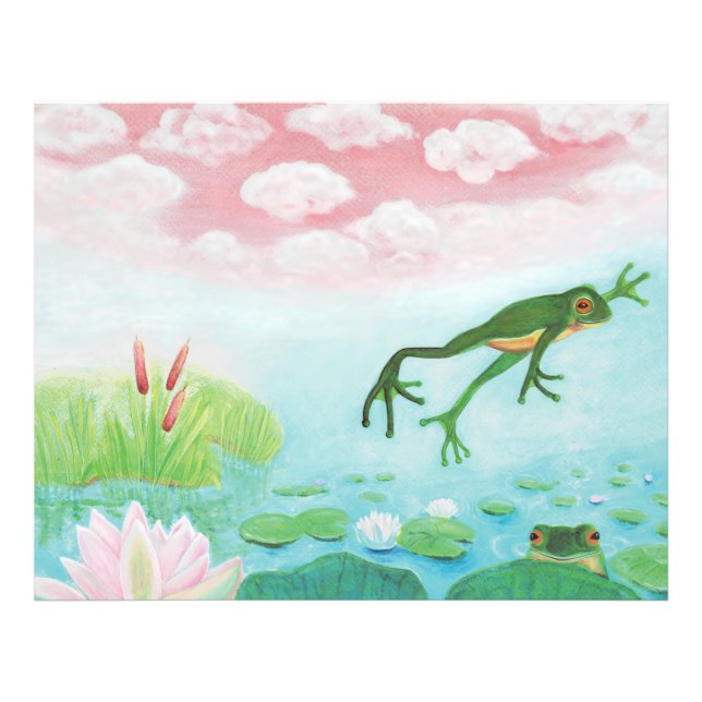 A Frog Jumps Into The Pond Illustration  Photo Print (Front)
