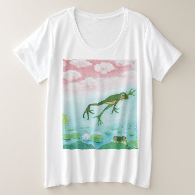 A Frog Jumps Into The Pond Illustration  Plus Size T-Shirt (Design Front)