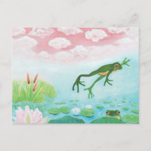 A Frog Jumps Into The Pond Illustration Postcard