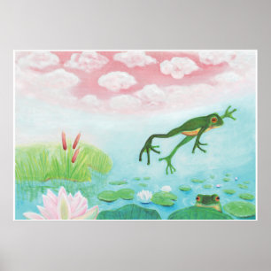 A Frog Jumps Into The Pond Illustration Poster