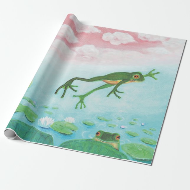 A Frog Jumps Into The Pond Illustration  Wrapping Paper (Unrolled)