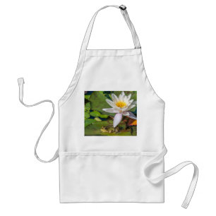 A frog under a flower of water lily standard apron