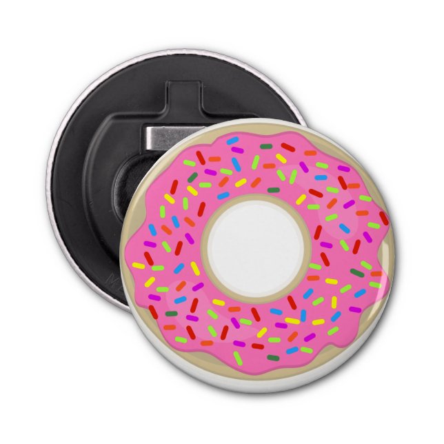 A Frosted Doughnut Fun Pink Breakfast Bottle Opener (Front)