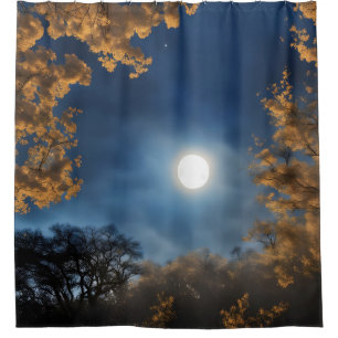 A Full Moon Framed by Trees Shower Curtain