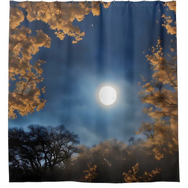 A Full Moon Framed by Trees Shower Curtain (Front)