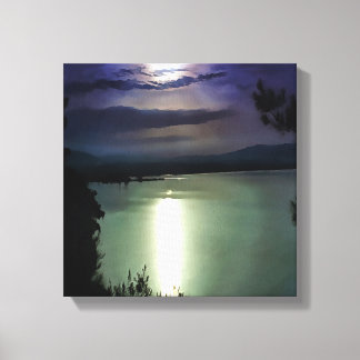 A Full Moon Reflecting On The Aegean Nautical Art Canvas Print